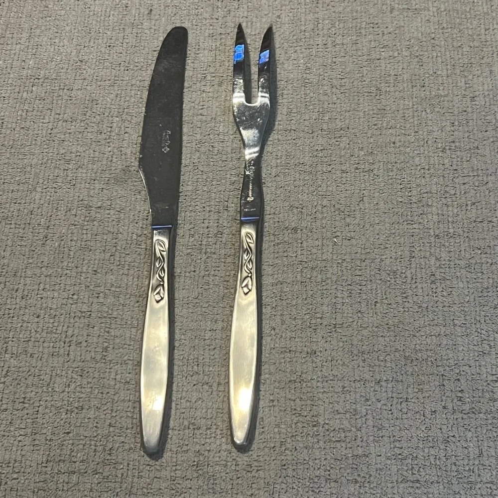 Amefa Holland Stainless Steel Carving Set Knife and Meat Fork Scroll Pattern